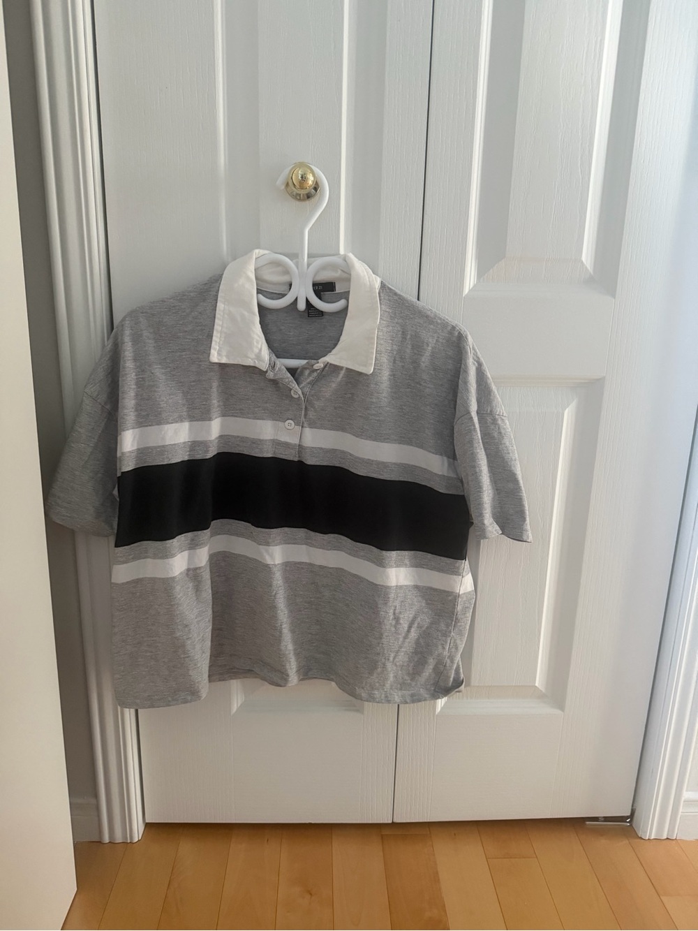 Forever 21 Grey Polo Tee with Black & White Stripes